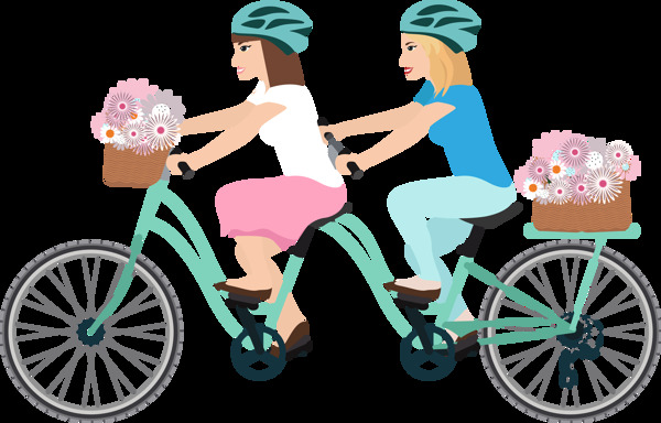 双人骑单车自行车插画免抠png透明素材