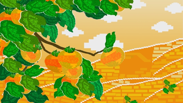 彩绘柿子树背景素材