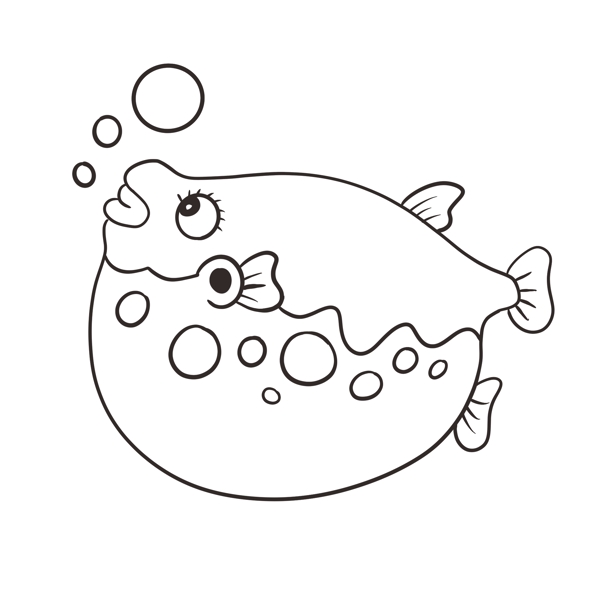 河豚鱼手绘卡通线稿元素
