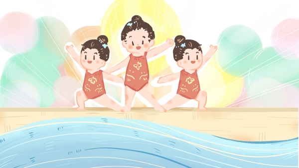 奥运花样游泳纪念日庆祝插画手绘背景海报