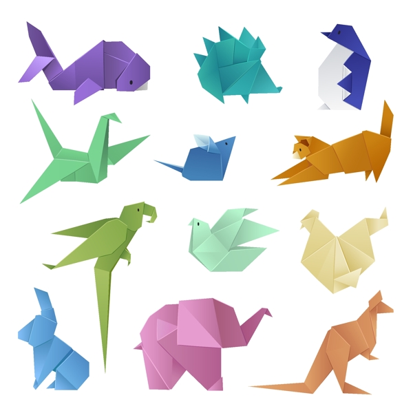 折纸效果恐龙合集矢量素材下载