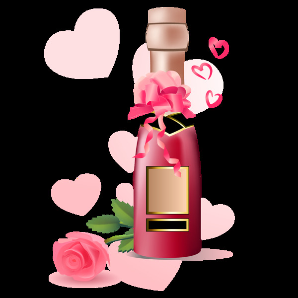 浪漫玫瑰红酒元素