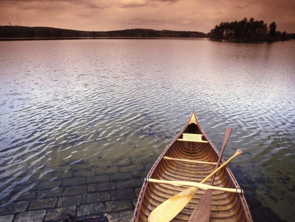 湖边划船图片