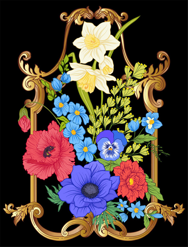 矢量鲜花与边框设计图片