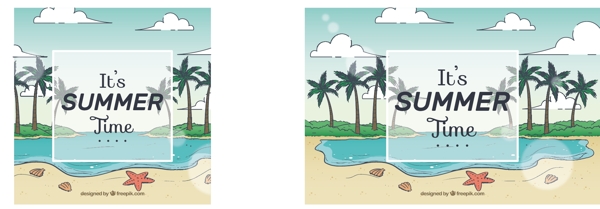 手画海滩椰子树背景