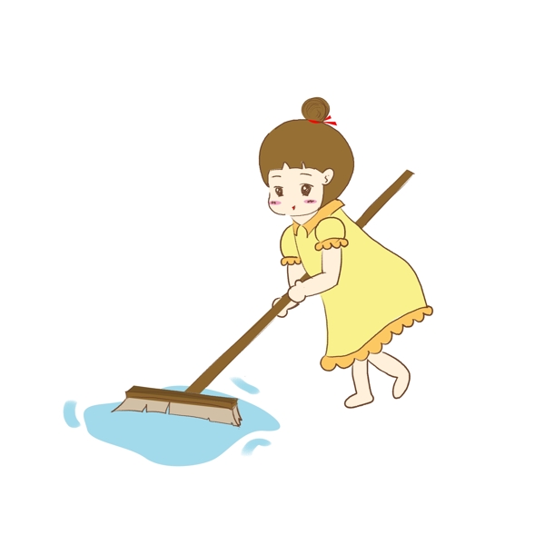 做家务儿童小女孩扫地劳动手绘人物