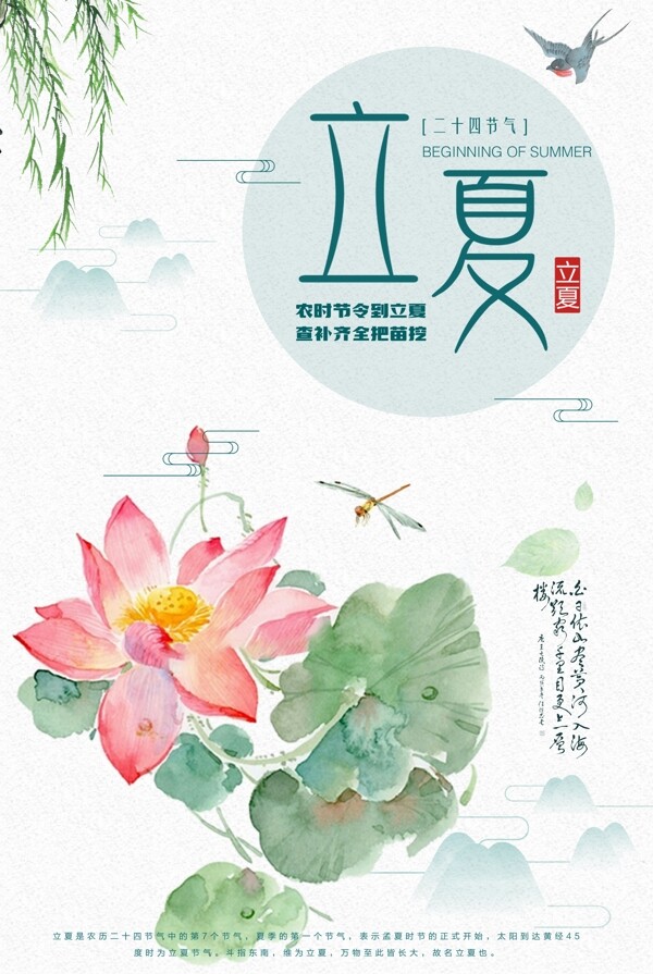 白色背景简约中国风立夏宣传海报