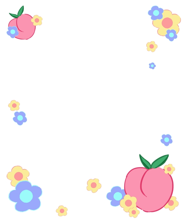 夏日桃子花朵水果小清新边框免扣PNG