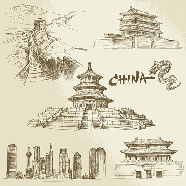 中国著名建筑插画