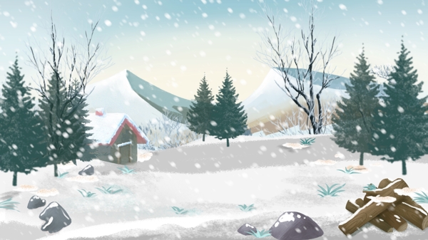 简约冬季树林雪景背景设计