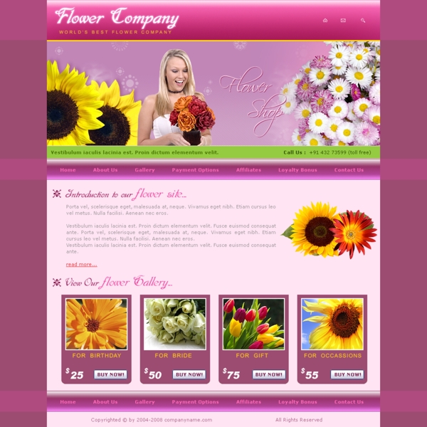真香粉红鲜花信息网页模板
