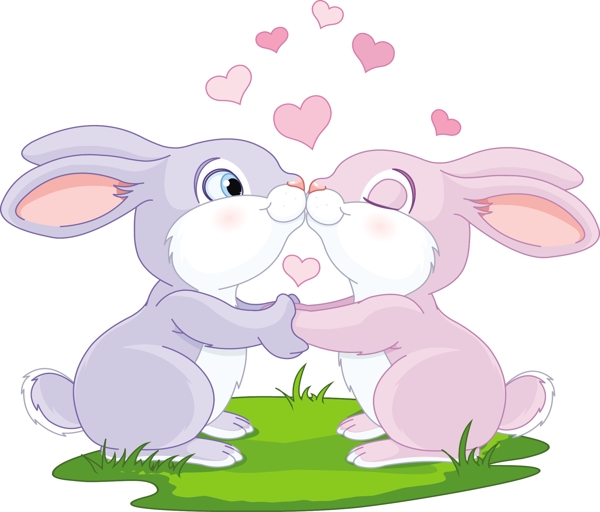 卡通亲吻情侣兔子矢量素材