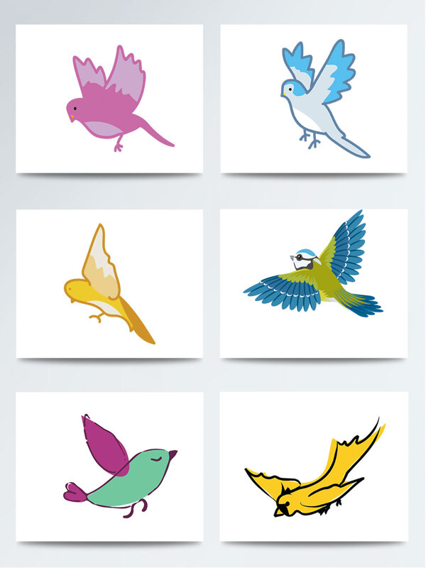 世界湿地日卡通手绘彩绘飞着的鸟PNG元素