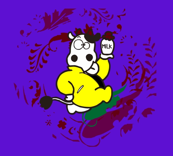 印花矢量图动物牛色石蓝色免费素材