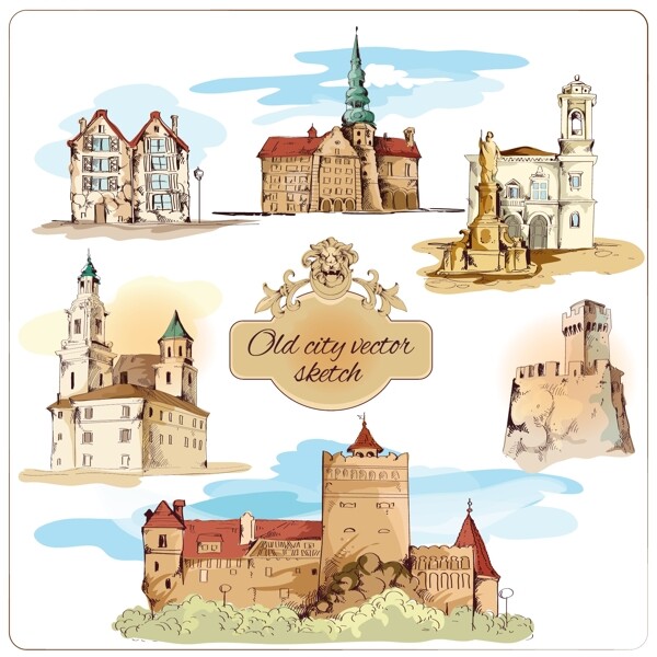 彩色素描城堡插图