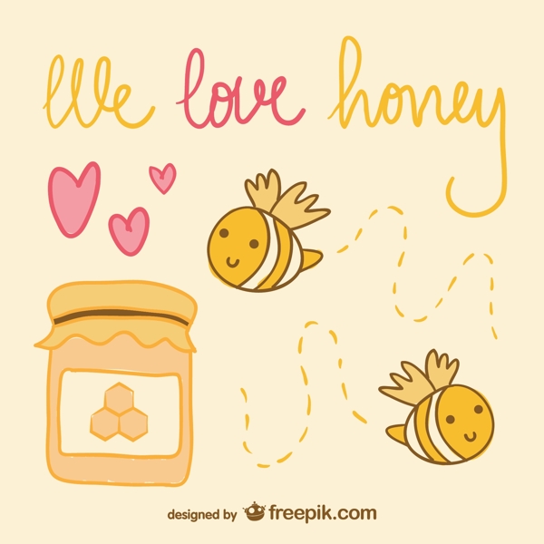 可爱蜜蜂与蜂蜜背景矢量素材.