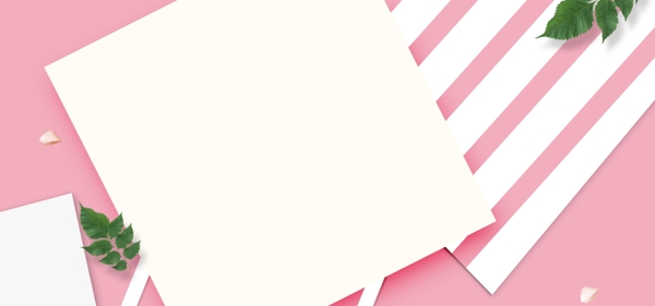 白粉色绿叶条纹banner背景设计