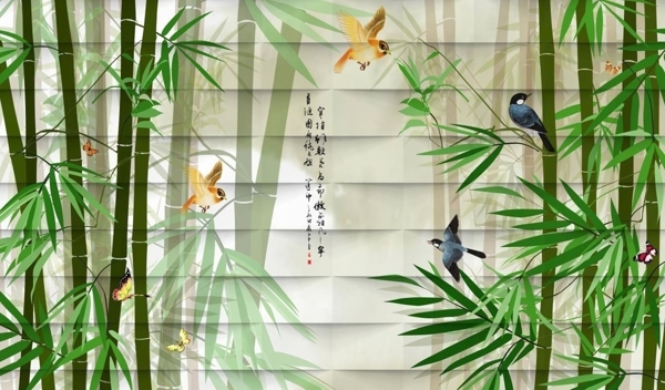 竹子彩雕背景墙