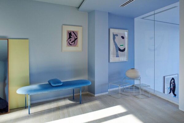 现代时尚客厅蓝色家具室内装修效果图