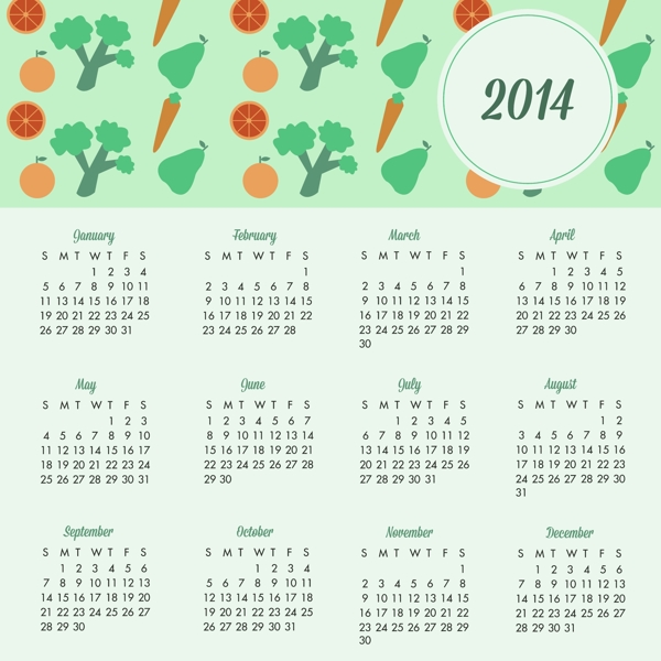 2014日历水果和蔬菜健活方式设计