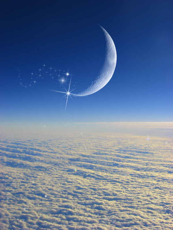 云海上的新月图片