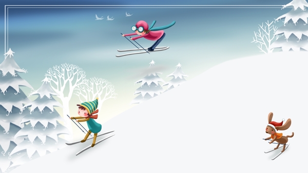 清新孩童滑雪广告背景