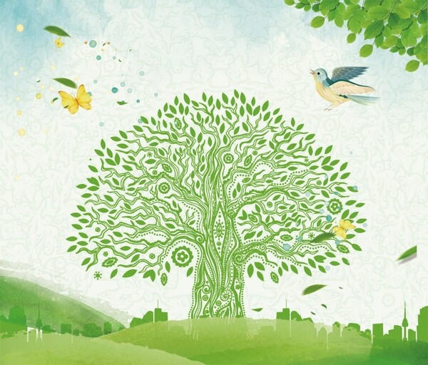 小清新绿色树木儿童房壁纸