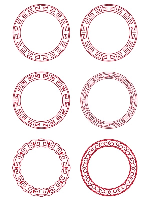 6款矢量中国风古典方形花纹圆形红色边框