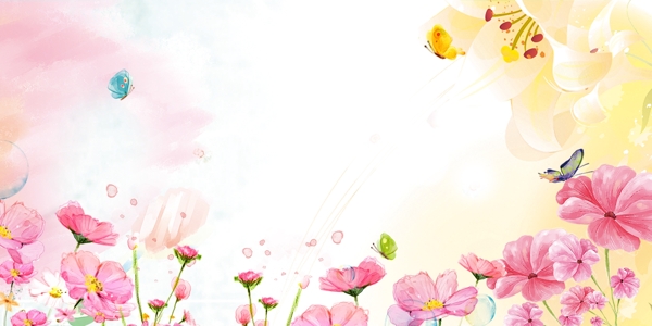 彩绘唯美粉色花朵背景素材