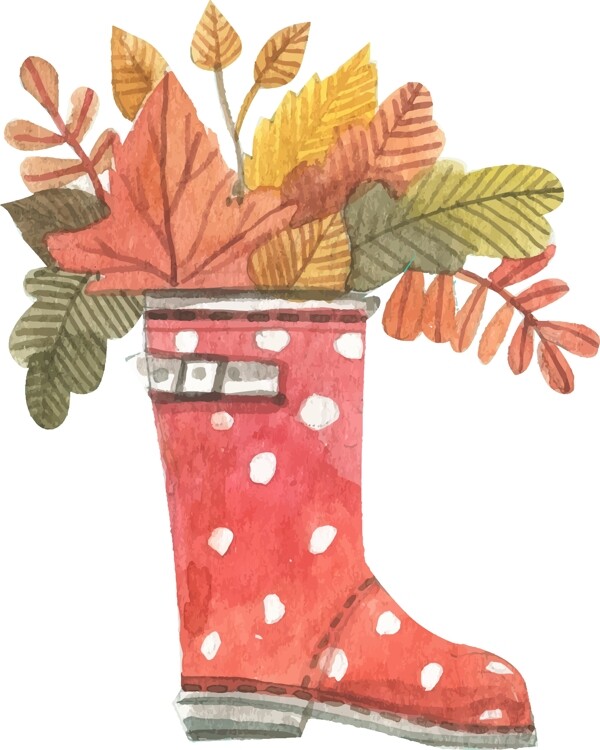 手绘红靴树叶元素