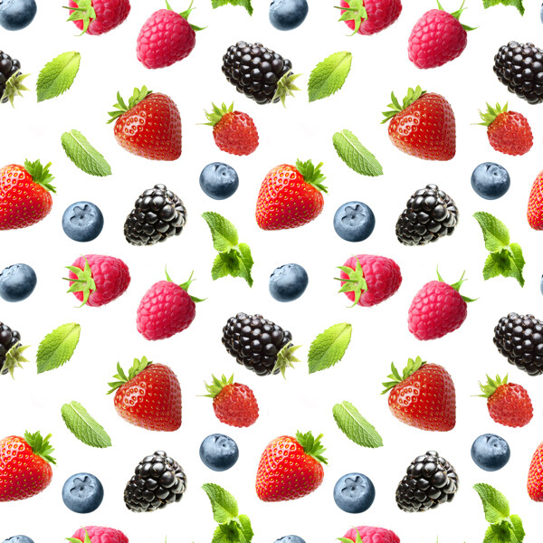 草莓蓝莓树莓无缝背景高清图片