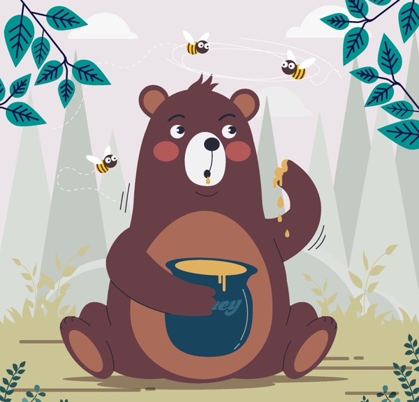 可爱坐着吃蜂蜜的棕熊