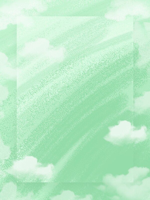原创手绘绿色水彩清新云朵贺卡背景