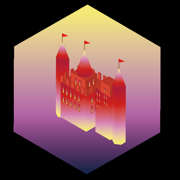2.5D透明红色渐变城堡小图标素材