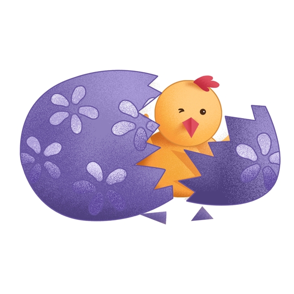 紫色手绘卡通节日彩蛋小鸡元素