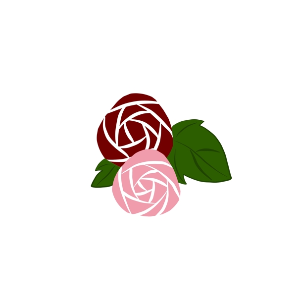 扁平风红粉双色玫瑰花小元素