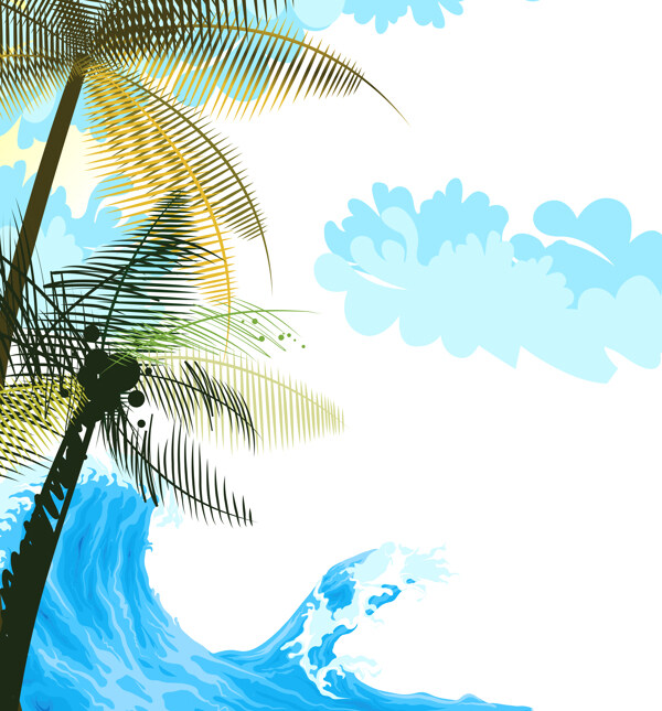 热带椰子树海浪装饰画