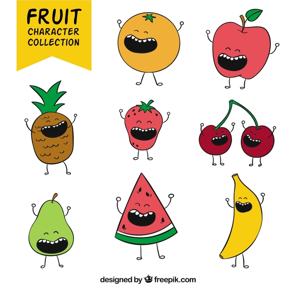 手绘各种水果表情图标矢量素材