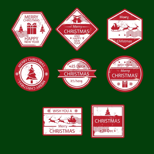 红色多形状的圣诞节标签