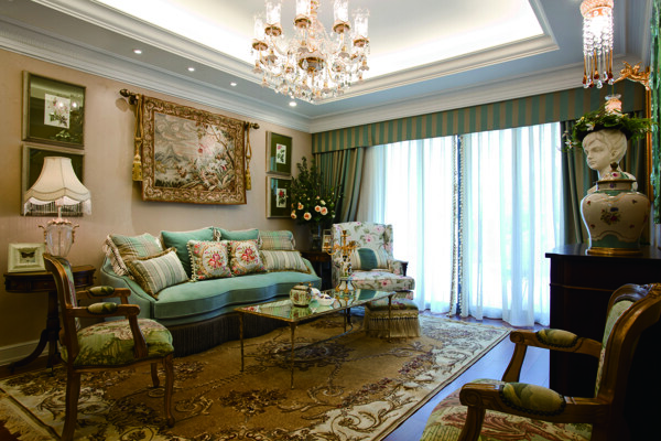 欧式客厅花纹地毯装修效果图
