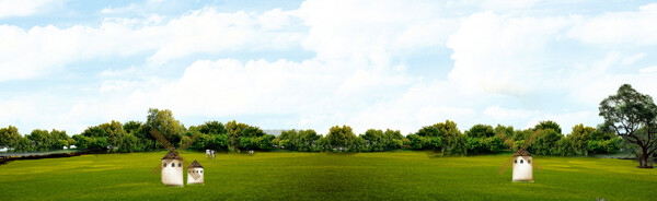 蓝天白云草地淘宝全屏banner背景