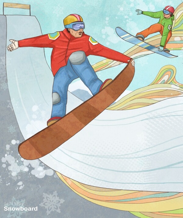 漫画滑雪运动图片