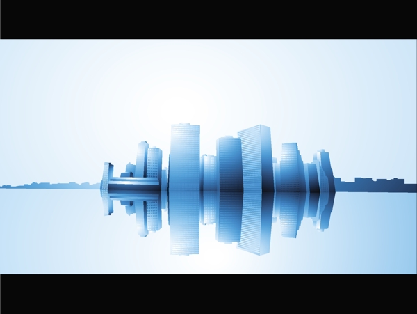 城市建筑的蓝色反射矢量素材