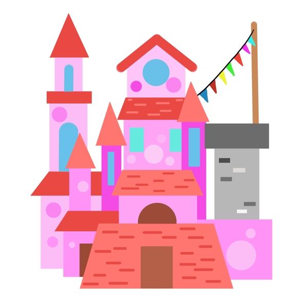 粉色的彩旗城堡插画