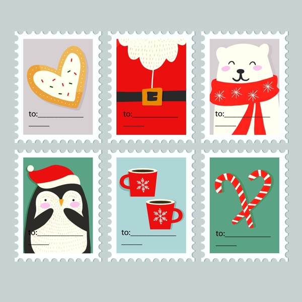 邮票边框的圣诞节标签