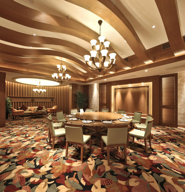 现代时尚轻奢异形花纹地板餐厅工装效果图