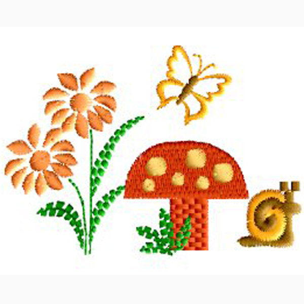 绣花花朵蘑菇蜗牛免费素材