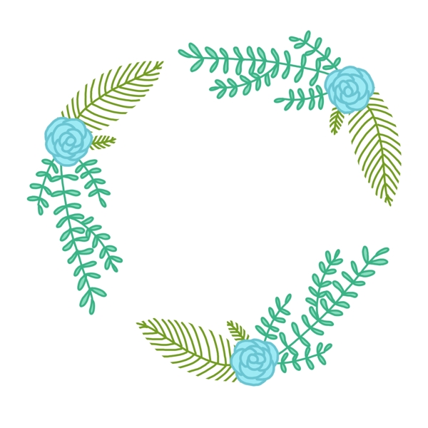 蓝色绿色手绘花朵树叶装饰标题框