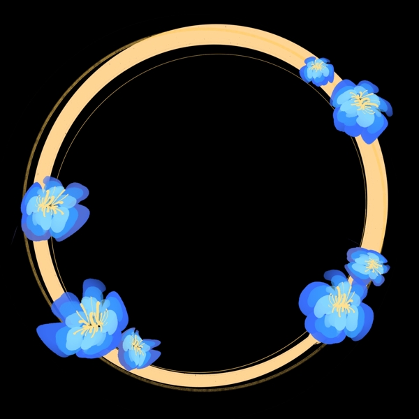 花环边框花朵方形圆形免扣蓝色
