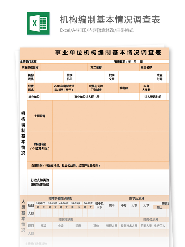 机构编制基本情况调查表excel模板表格